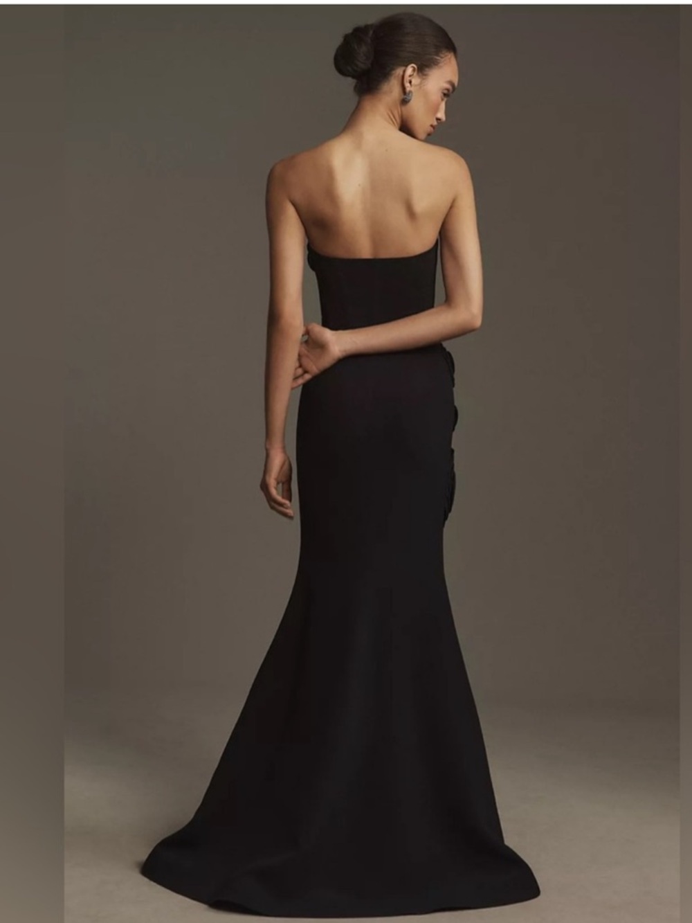 Strapless Black Floral-Appliqué Evening Dress - Picture 3 of 3
